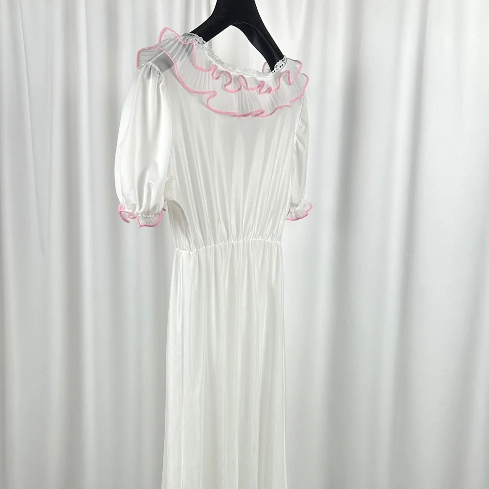 Vintage Bloomies Ivory Ruffle Nightgown Romantic Maxi Small - Picture 12 of 16